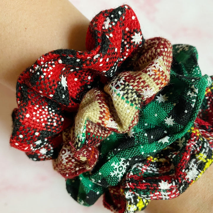 Holiday Plaid Scrunchies, Set of 4