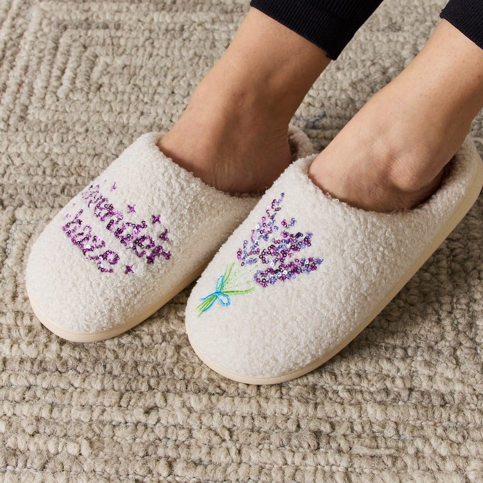 Plush Closed-Toe Slippers, Lavender Haze