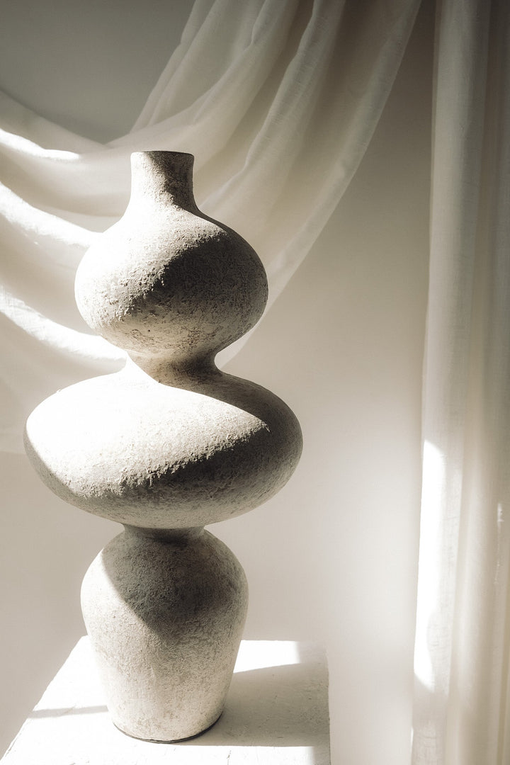 Handmade Towering Clay Vessel Vase, Cream