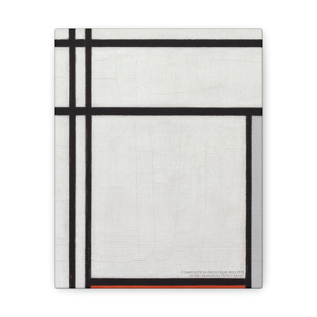 Canvas Wall Art, Composition (No.1) Gray-Red by Piet Mondrian