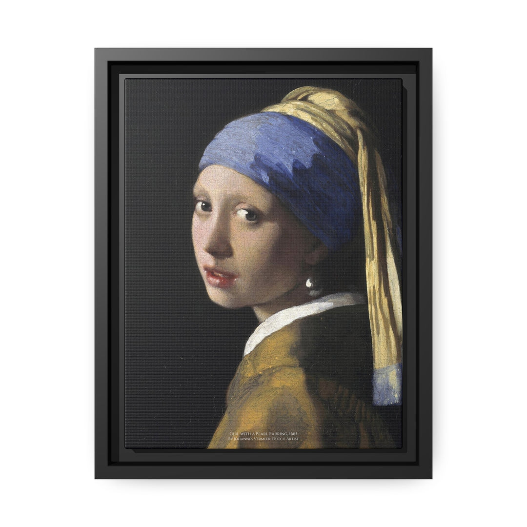 Matte Canvas in Black Frame, Girl with a Pearl Earring by Johannes Vermeer