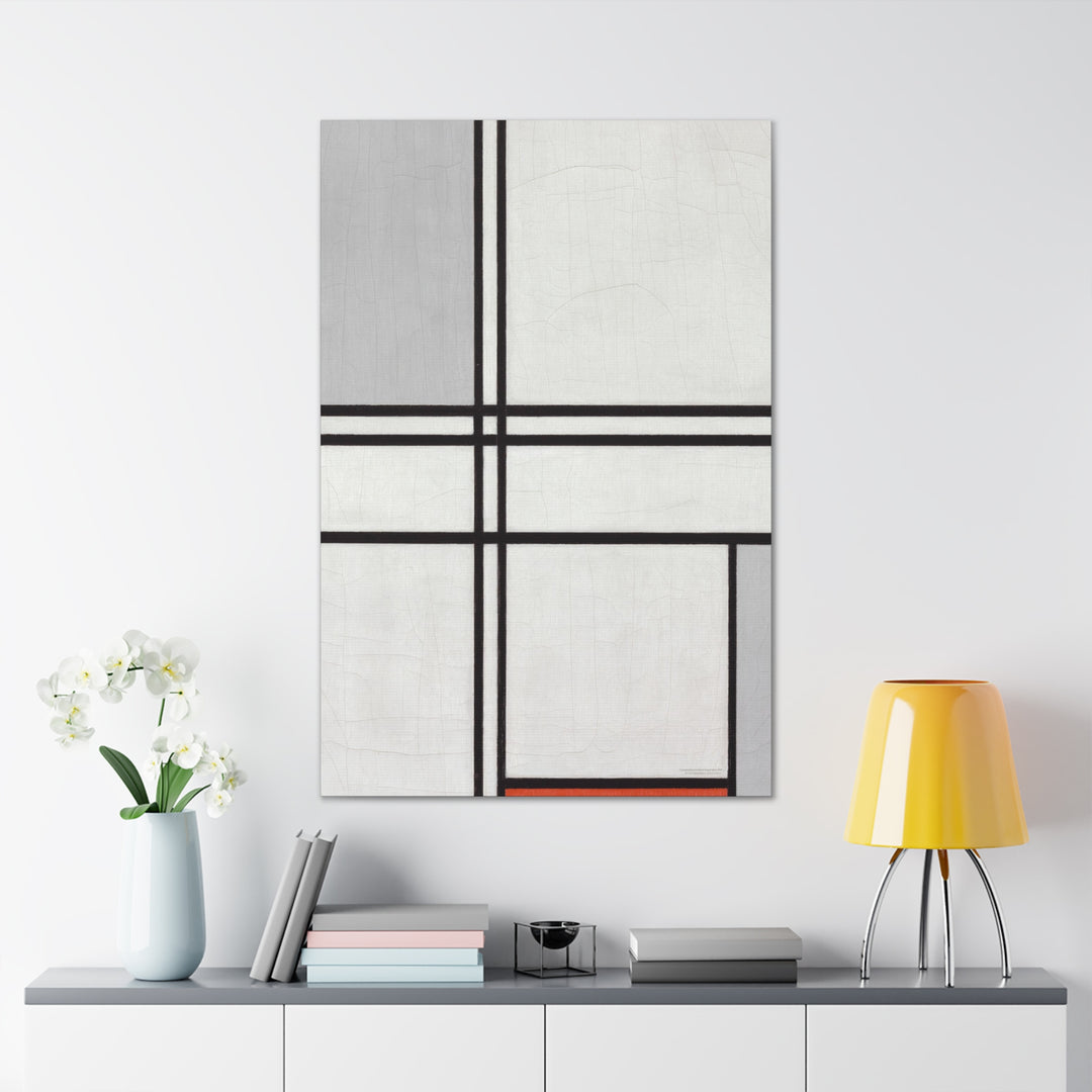 Canvas Wall Art, Composition (No.1) Gray-Red by Piet Mondrian