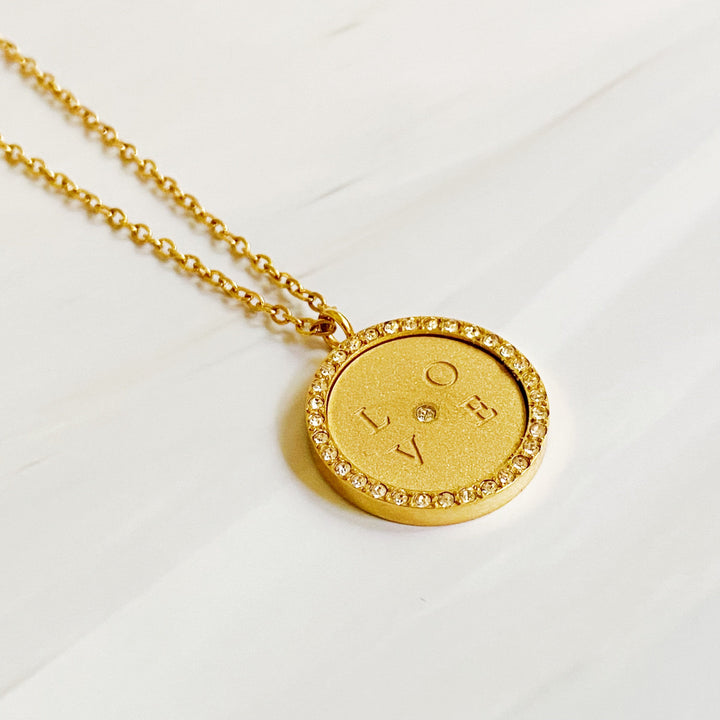 Round Love Pendant Necklace, 18K Gold Plated Brass