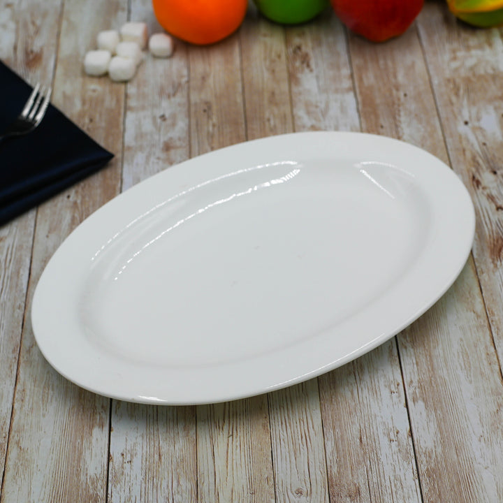 Fine Porcelain Rolled Rim White 12" Platter, Oval