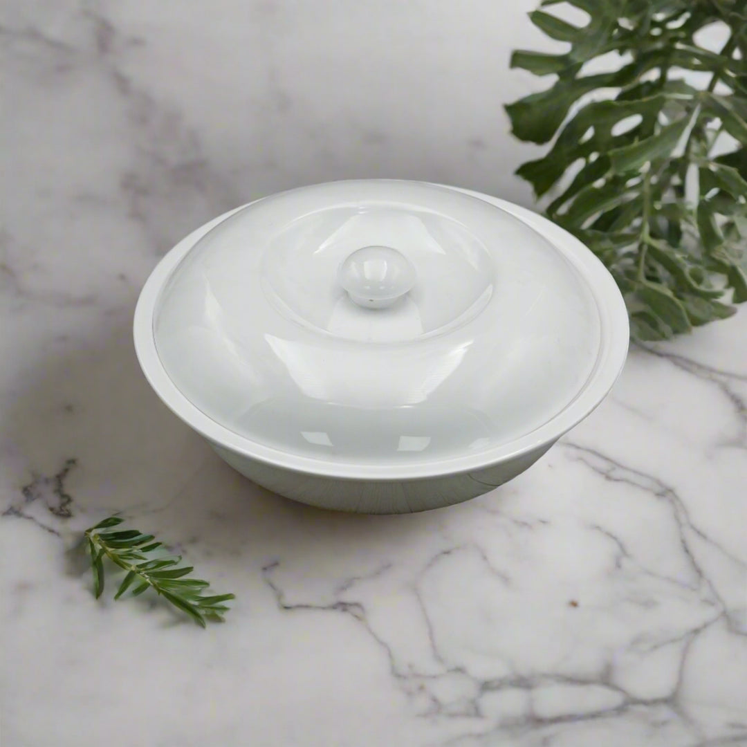 Fine Porcelain Bowl with Lid, 10 inches