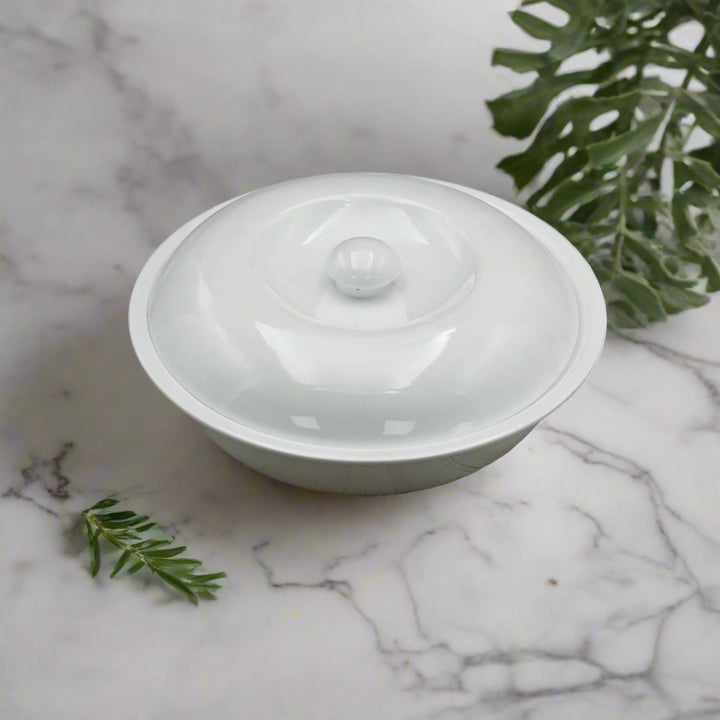 Fine Porcelain Bowl with Lid, 10 inches