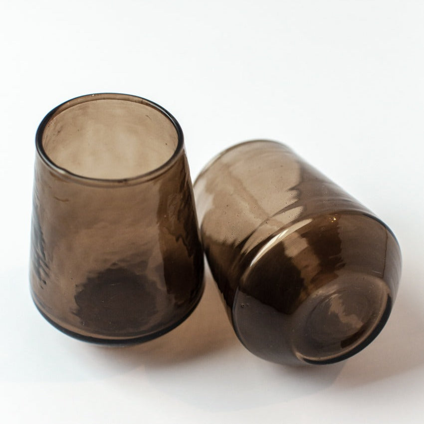 Handblown Smokey Hammered Glass Tumblers, Set of 4