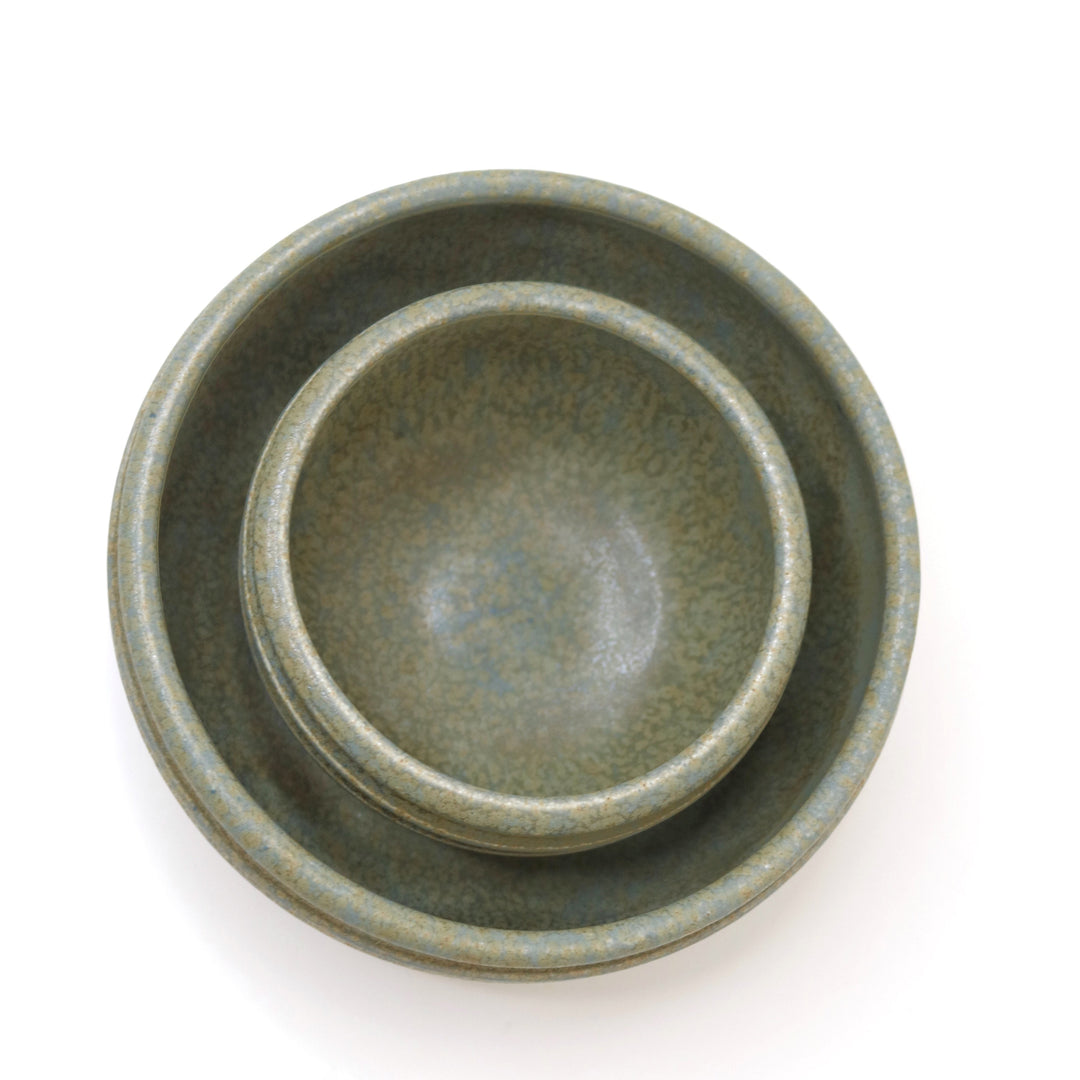 Handmade Set of Two Assorted Ceramic Bowls, Green