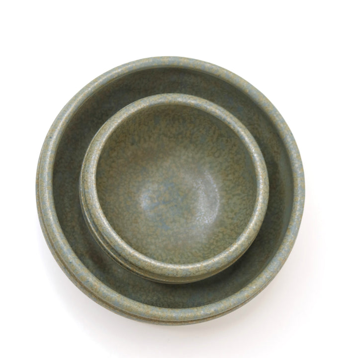 Handmade Set of Two Assorted Ceramic Bowls, Green