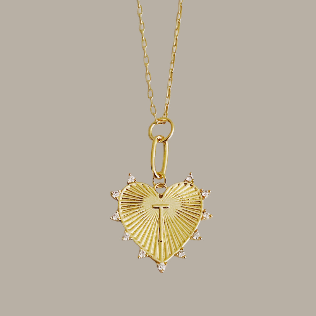 Hanging Initial Heart Necklace, 18K Gold Plated