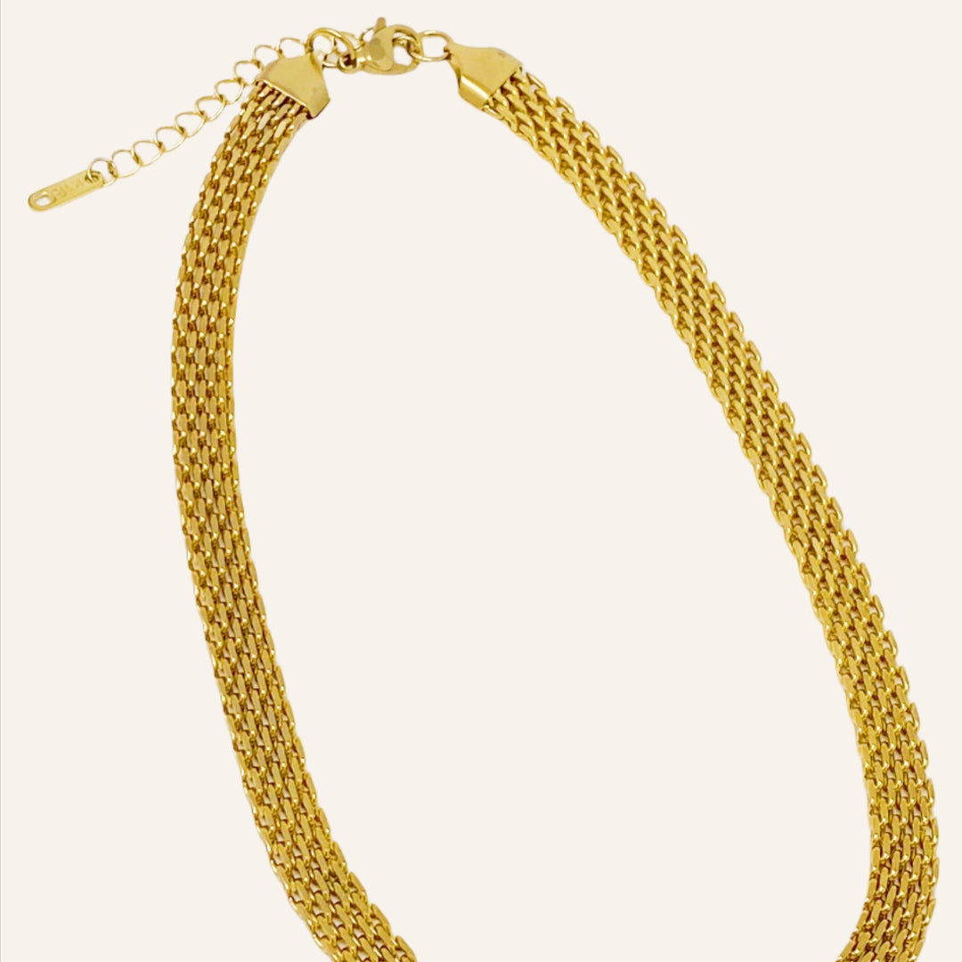 Mesh Linked Necklace, 18K Gold Plated