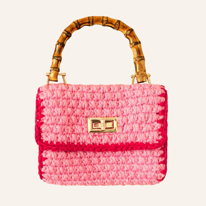 Petite Crochet Handbag, Pink & Red