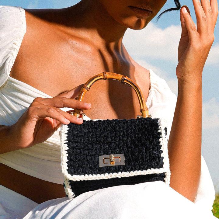 Petite Crochet Handbag, Black & White
