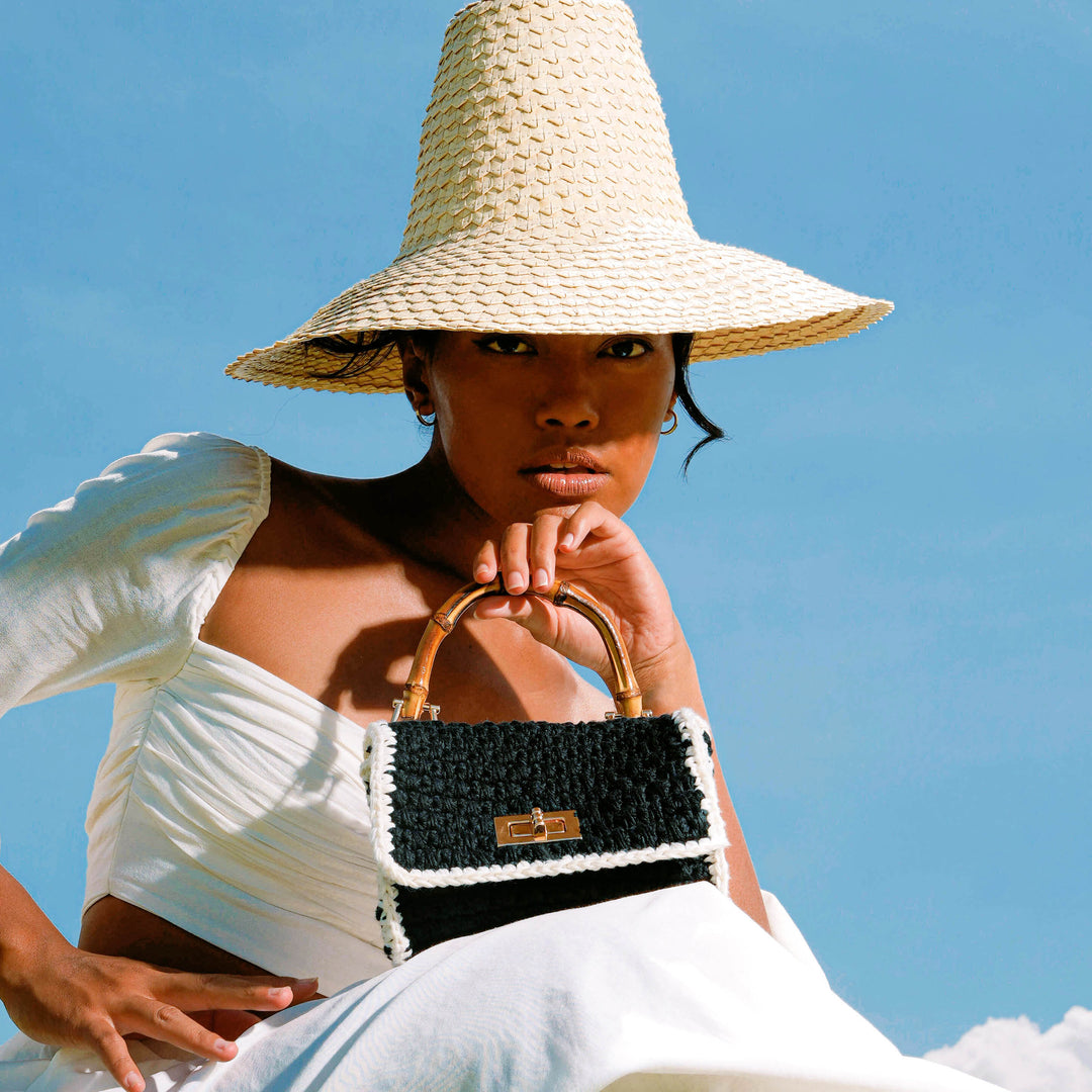 Petite Crochet Handbag, Black & White
