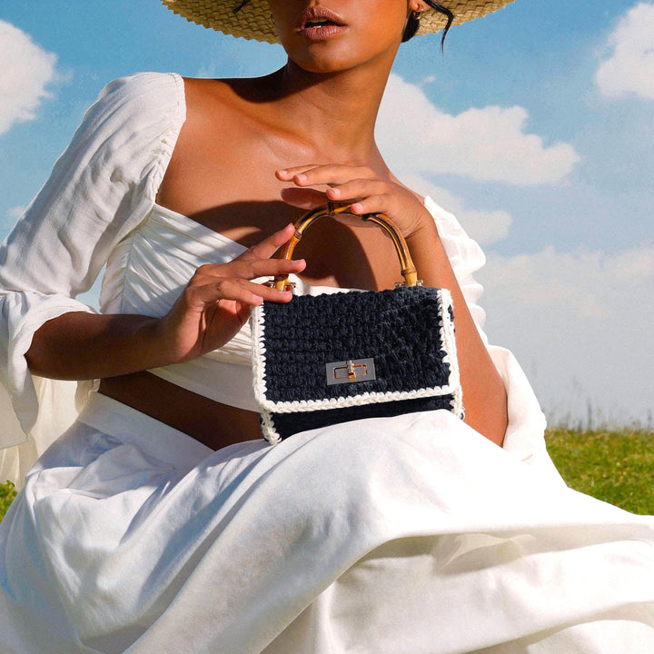 Petite Crochet Handbag, Black & White