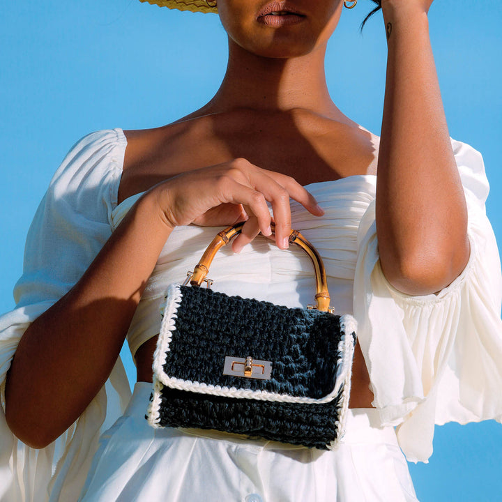 Petite Crochet Handbag, Black & White