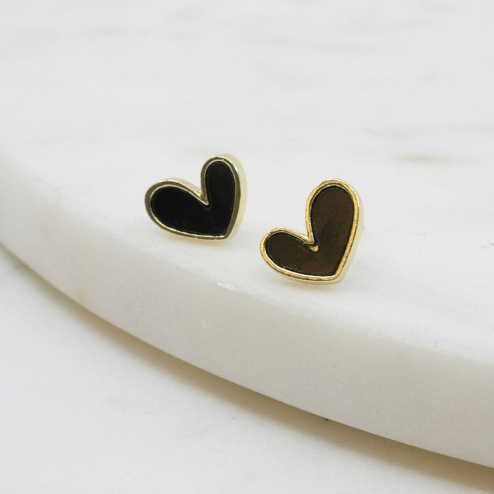 Heart Earrings, Black & Golden