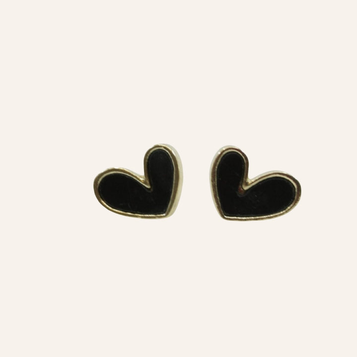 Heart Earrings, Black & Golden