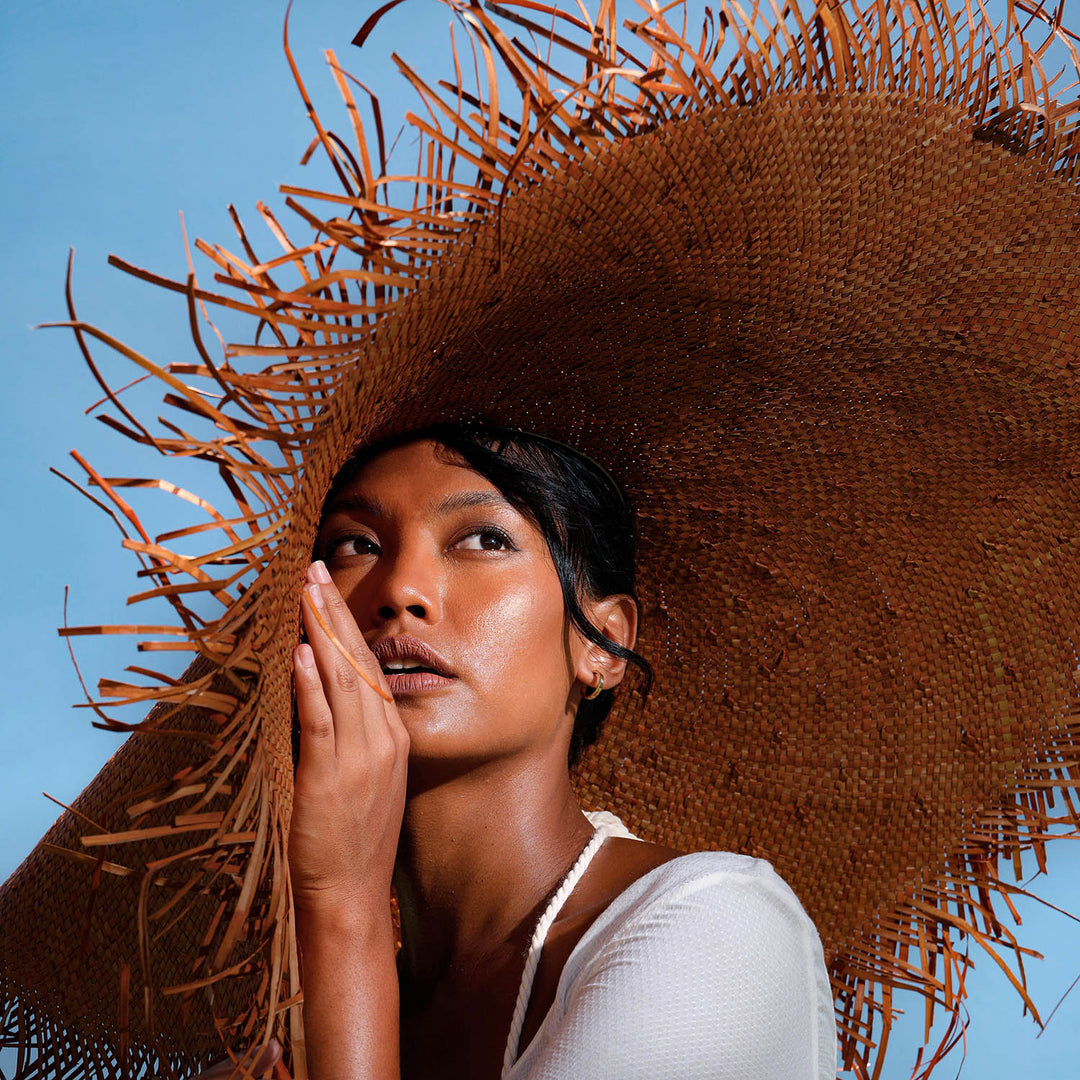 Oversized Woven Straw Hat, Chestnut Brown