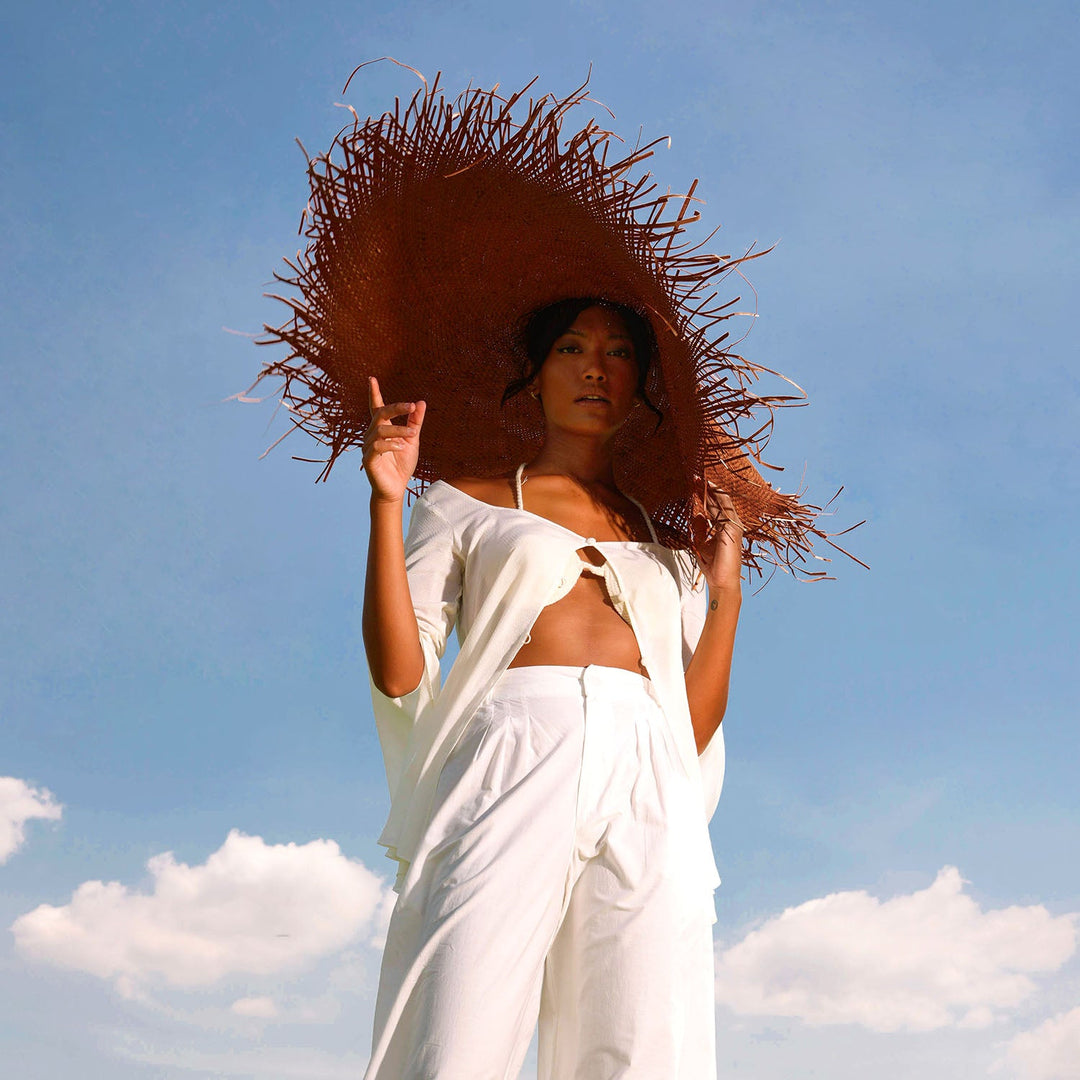 Oversized Woven Straw Hat, Chestnut Brown