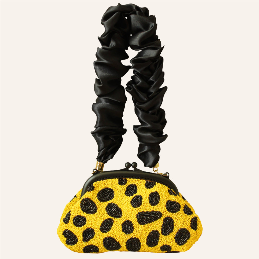 Hand-Beaded Clutch Bag, Black & Yellow