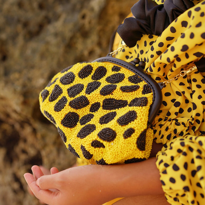 Hand-Beaded Clutch Bag, Black & Yellow