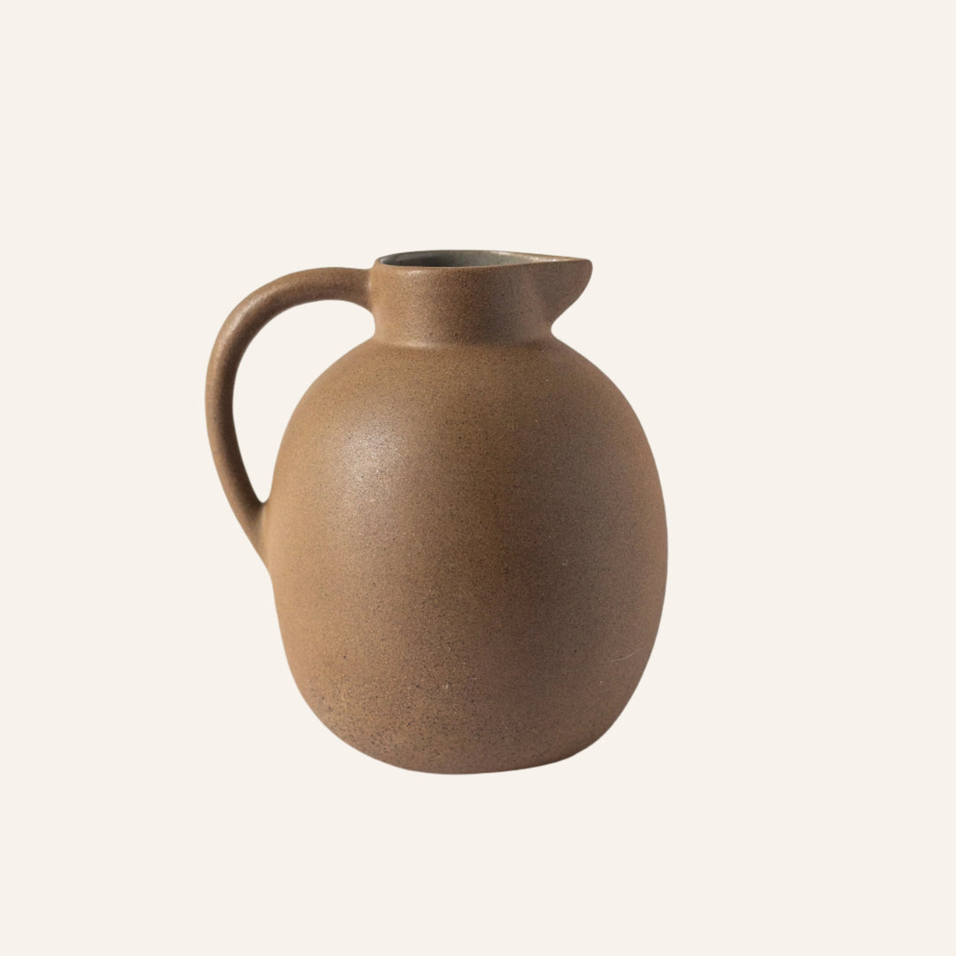 Handcrafted Rounded Pitcher, Unglazed Exterior