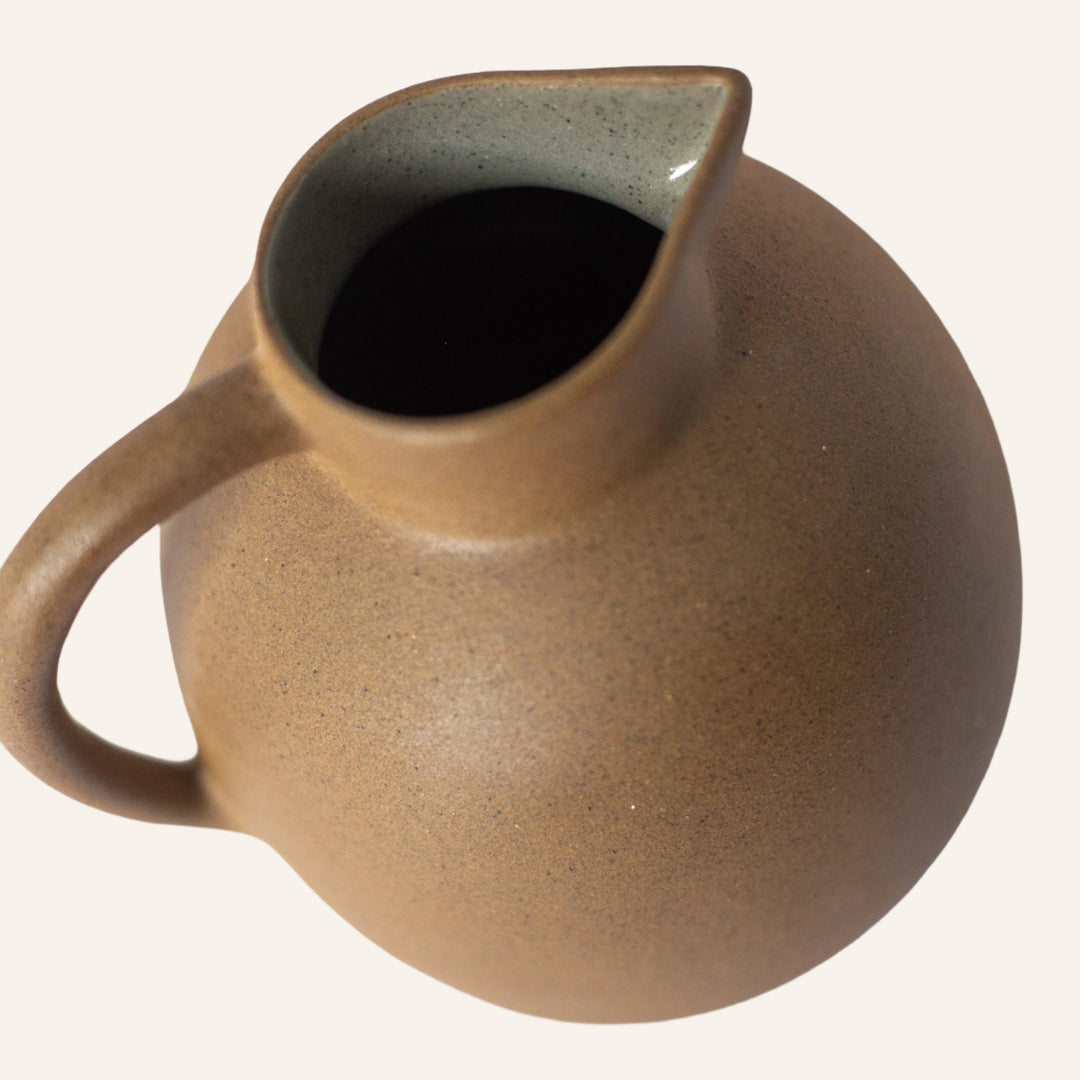 Handcrafted Rounded Pitcher, Unglazed Exterior