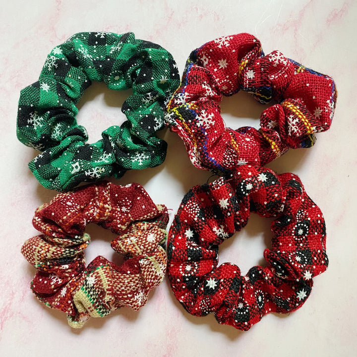 Holiday Plaid Scrunchies, Set of 4