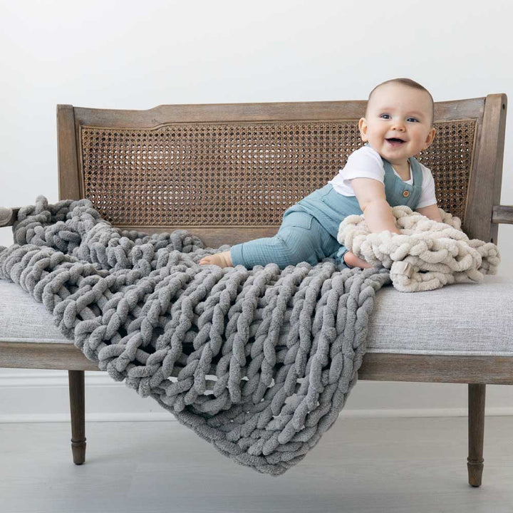 LITTLE INFINITE CHUNKY KNIT BLANKET, MIST