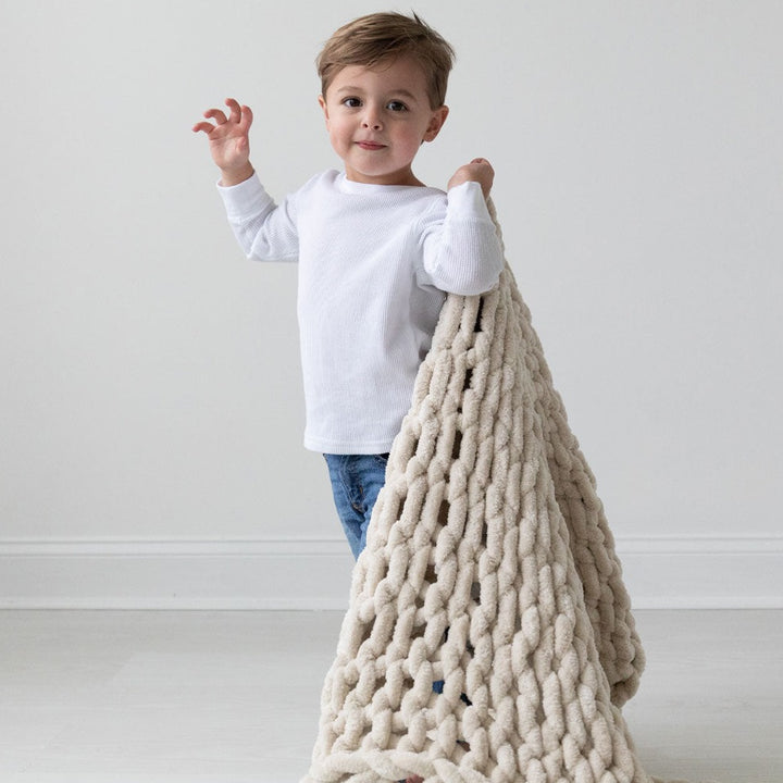 Little Infinite Chunky Knit Blanket, Sand