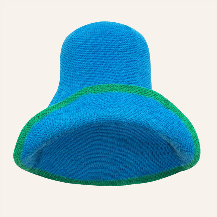 Two-Tone Crochet Sun Hat, Blue