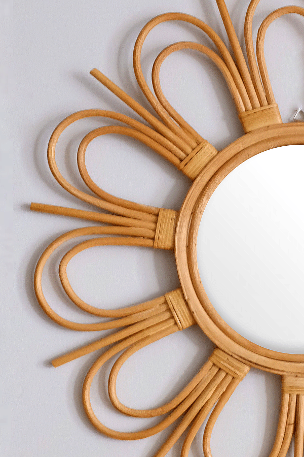 Natural Rattan Mirror, Sunburst