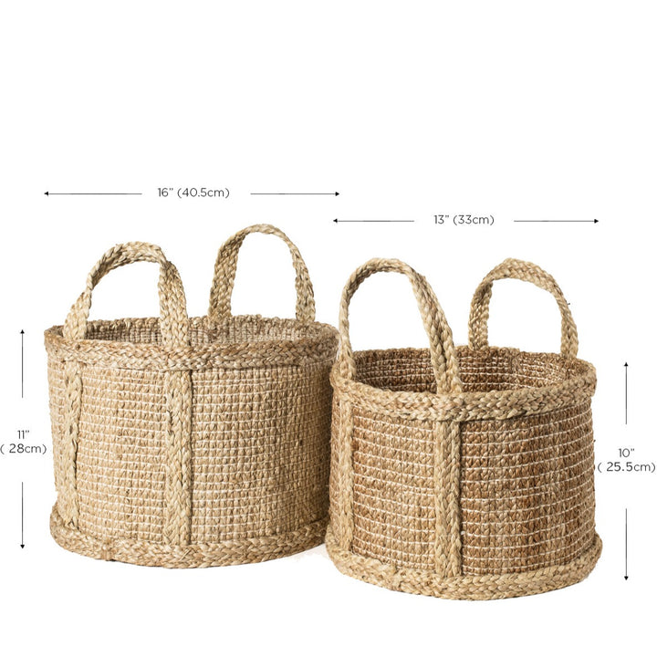 Handwoven Thick Jute Basket, Natural Handles