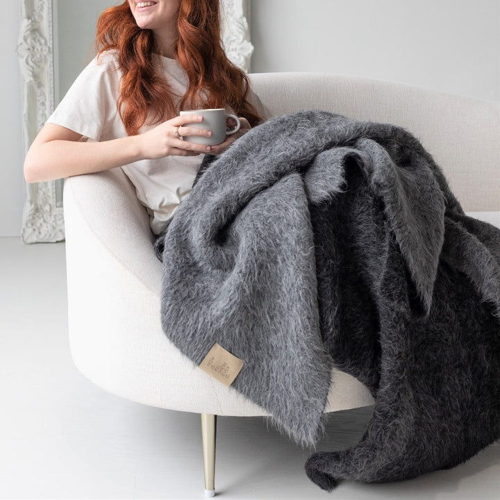 Suri Alpaca Wool Blanket, Dark Gray & Black