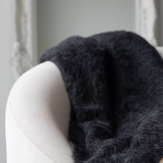 Suri Alpaca Wool Blanket, Dark Gray & Black