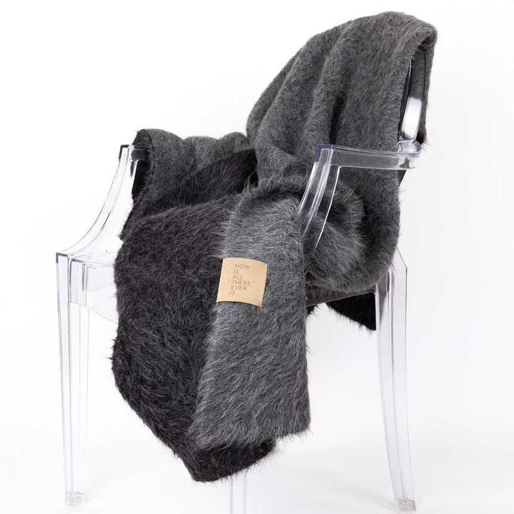 Suri Alpaca Wool Blanket, Dark Gray & Black