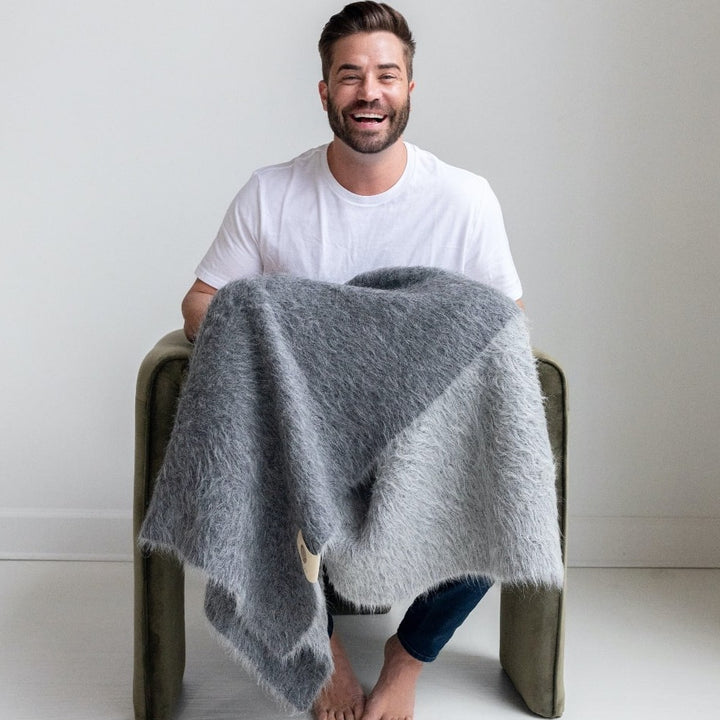 Suri Alpaca Wool Blanket, Dark & Light Gray