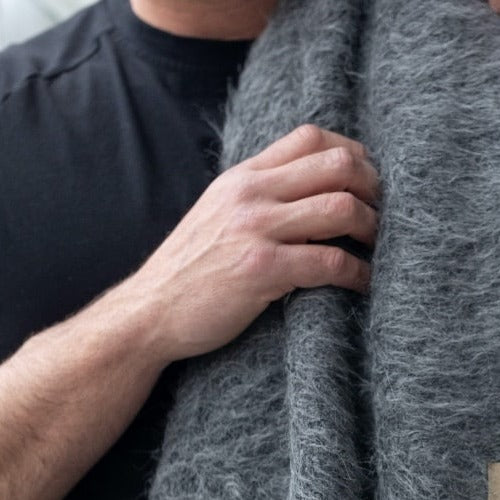 Suri Alpaca Wool Blanket, Dark & Light Gray