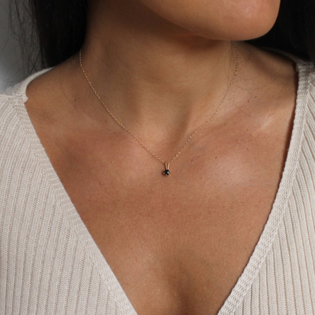 Black Diamond Solitaire Necklace, 14K Gold