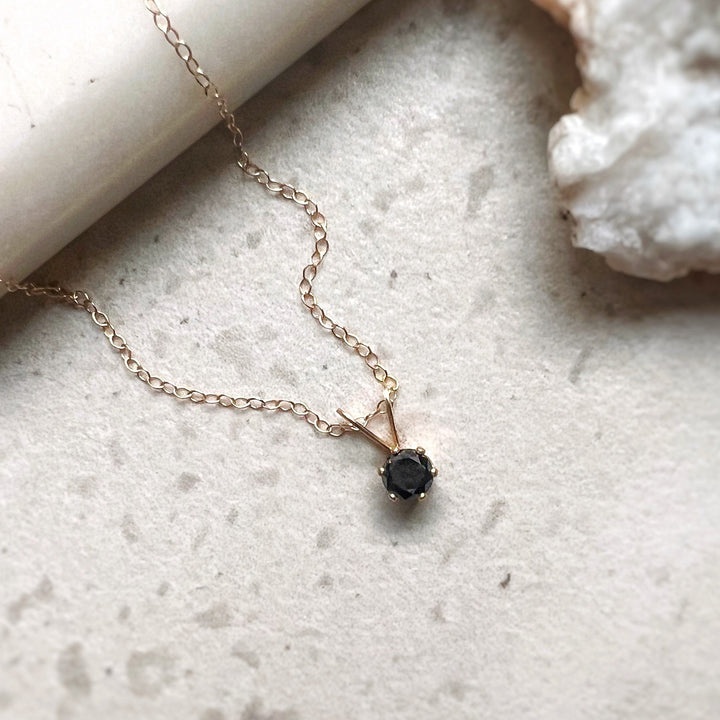 Black Diamond Solitaire Necklace, 14K Gold