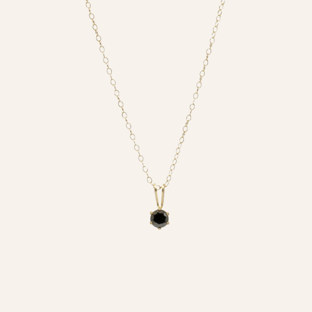 Black Diamond Solitaire Necklace, 14K Gold