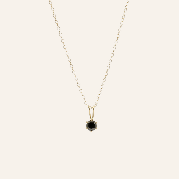 Black Diamond Solitaire Necklace, 14K Gold
