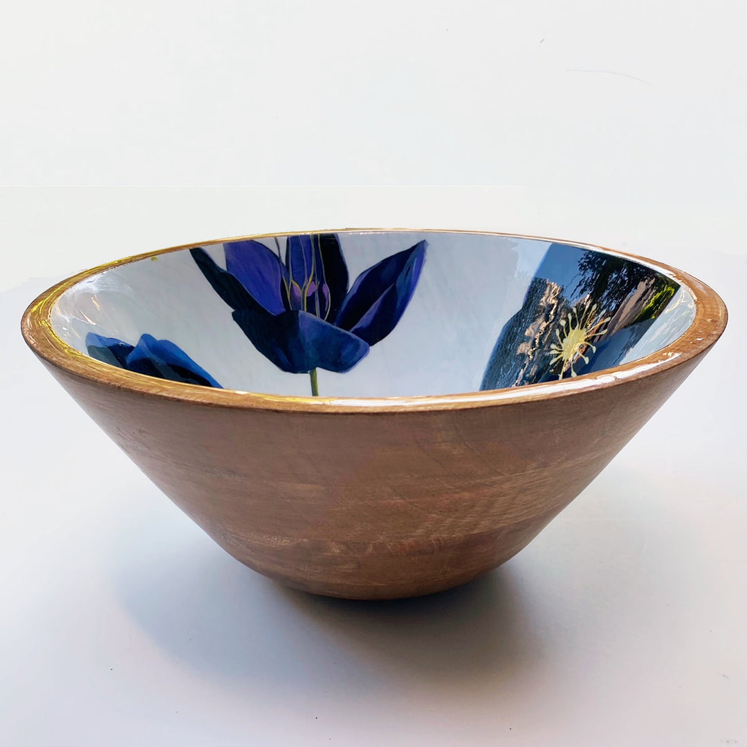 Mango Wood Serving Bowl, Snow around Black Hellebore Flowers