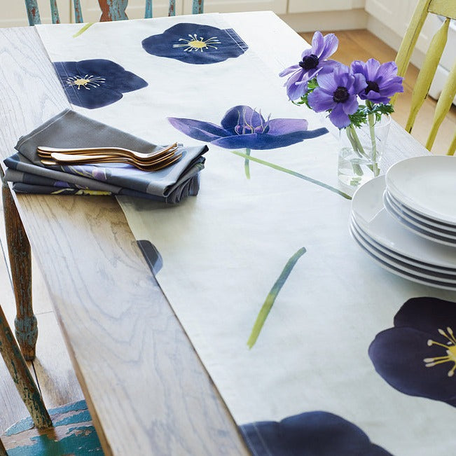 Table Runner, Black Flowers