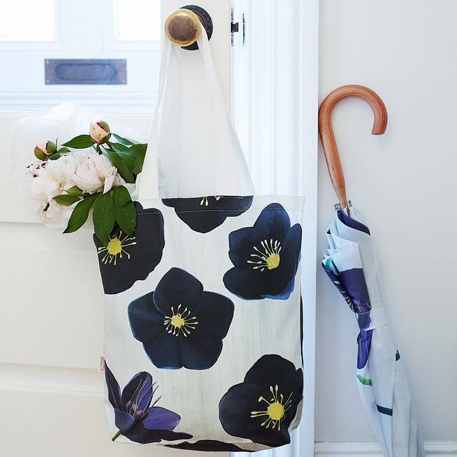 Tote Bag, Black Flowers