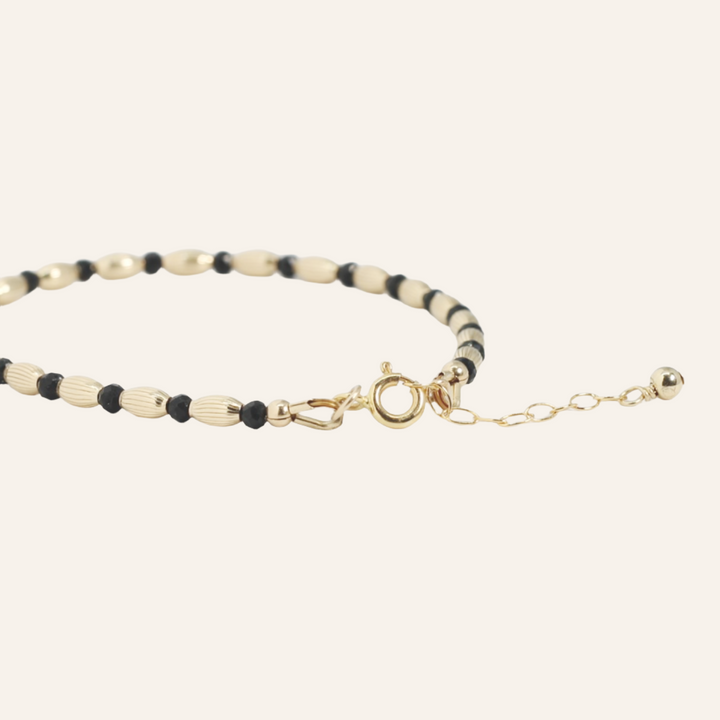 Adjustable Beaded Bracelet, Gold and Black Onyx