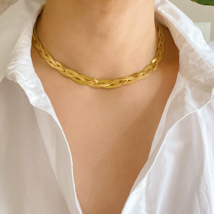 Braided Chain Necklace, 18K Gold Plated