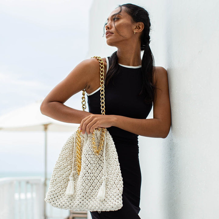 Macrame Beach Bag, Off-White