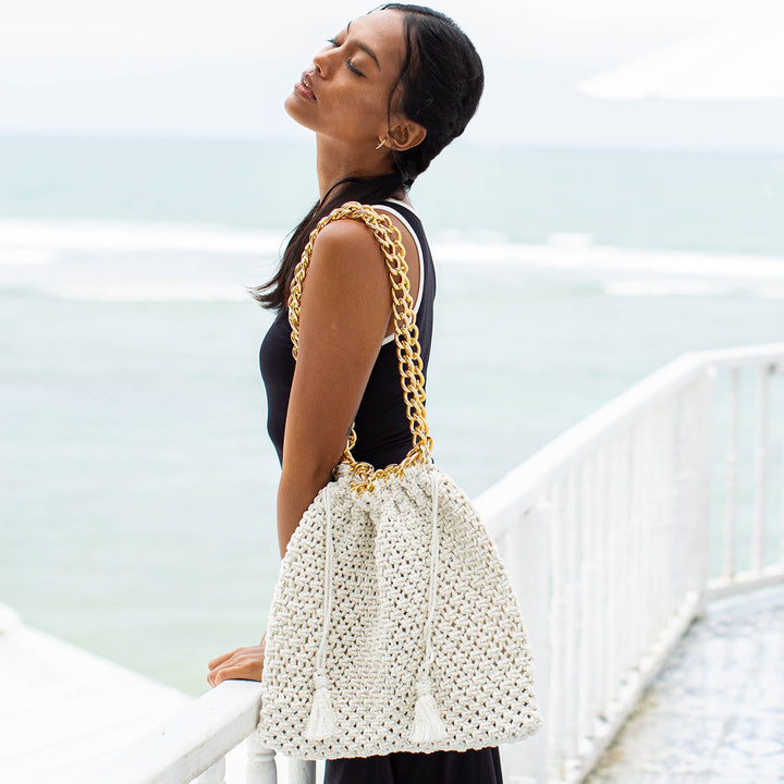 Macrame Beach Bag, Off-White